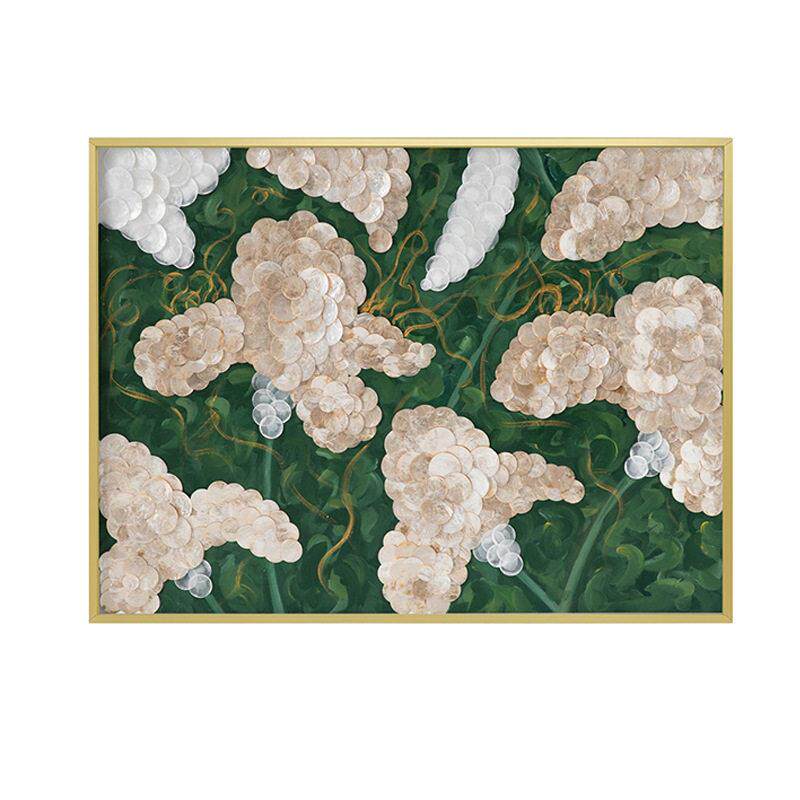 《叶语生春》法式复古绿色客厅装饰画贝壳感餐厅玄关挂画艺术壁画