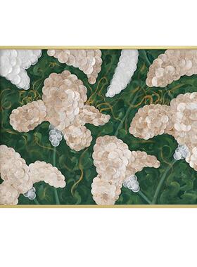《叶语生春》法式复古绿色客厅装饰画贝壳感餐厅玄关挂画艺术壁画