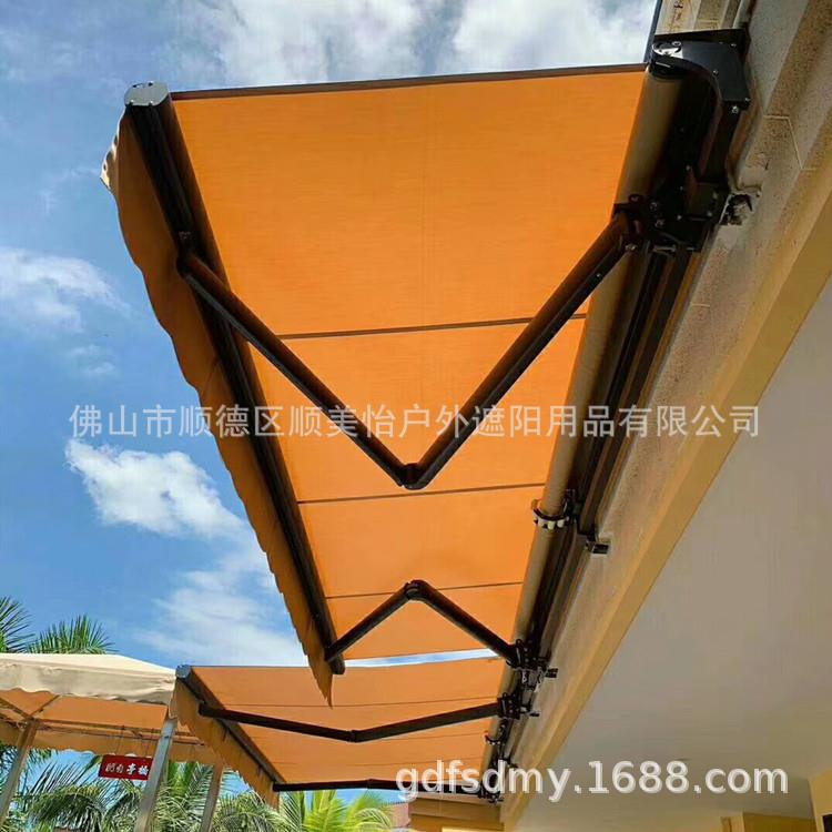 厂家电动遥控豪华型伸缩棚双链条曲臂遮阳棚户外门店折叠雨棚