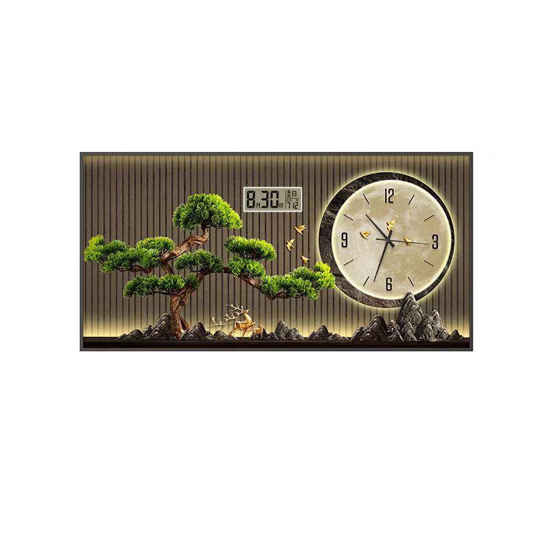 新中式餐厅时钟装饰画高级感万年历客厅背景墙挂画茶室书房钟表画