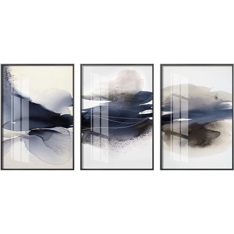 现代简约创意水墨抽象装饰画沙发背景三联画北欧玄关墙面餐厅挂画