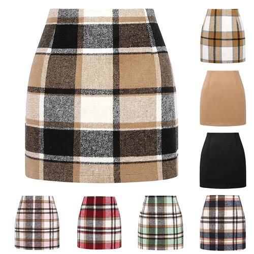 Tight pencil skirt, high waisted plaid skirt紧身铅笔裙格子裙