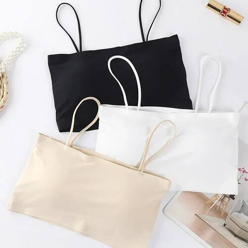 Solid color strapless one neck camisole 纯色抹胸一字领吊带衫