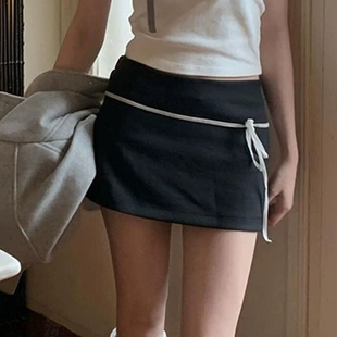black mini skirt skirt for women黑色裙子收腰半身裙低腰短裙女