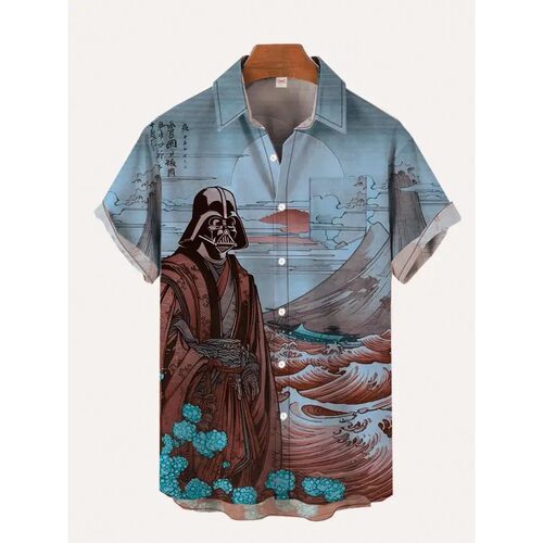 3D Digital Printed Buckle Loose Shirt 3D数码印花系扣宽松衬衫