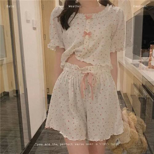 Retro floral camisole long pants pajamas复古碎花吊带长裤睡衣