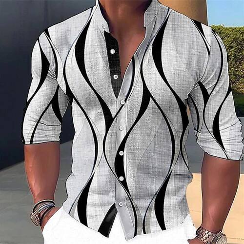 3D printed stand up collar button up shirt3D印花立领系扣衬衫