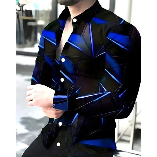 3D printed slim fit long sleeved shirt3D数码印花修身长袖衬衫