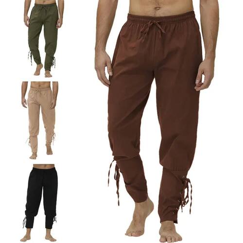 Strap solid color ankle pants for men 系带纯色束脚裤小脚裤男