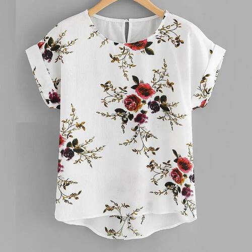 Round neck short sleeved irregular top女式圆领短袖不规则上衣