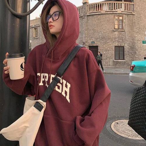 Loose long sleeved round neck hoodie women宽松长袖圆领卫衣女