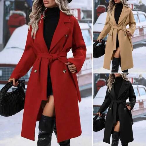 双排扣系带大衣外套女Doublebreasted lace up coat jacket women