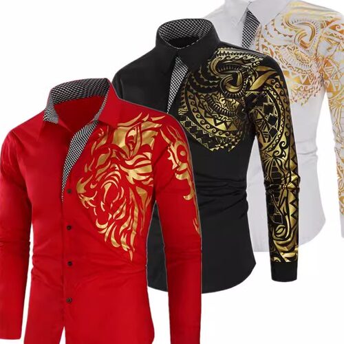 Flip collar totem printed long sleeved shirt翻领印花长袖衬衫