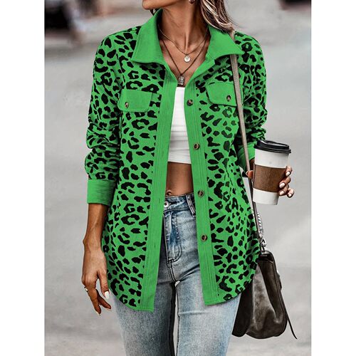 Leopard print long sleeved jacket jacket豹纹印花长袖夹克外套
