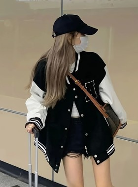 Retro letter long sleeved baseball jersey 复古字母长袖棒球服