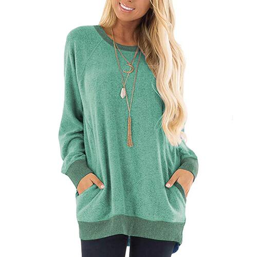 round neck solid color pullover hoodie长袖圆领纯色套头卫衣女