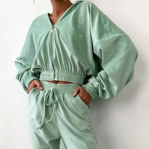 Cardigan hooded jacket long pant two-piece set外套长裤两件套