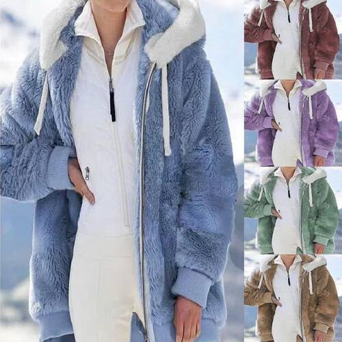 Loose zipper long sleeved hooded jacket wome宽松拉链连帽外套