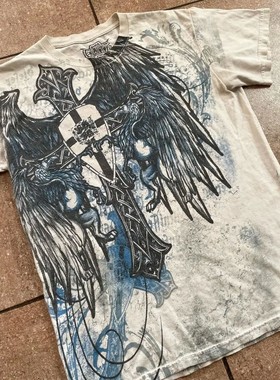 Retro printed round neck loose T-shirt 复古印花上衣宽松t恤男