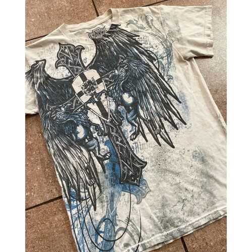 Retro printed round neck loose T-shirt 复古印花上衣宽松t恤男