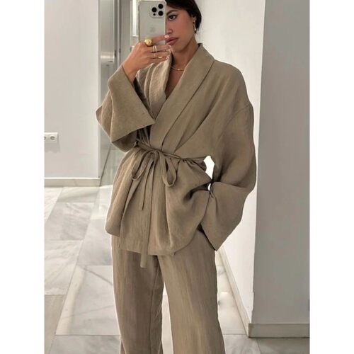 Tie up top straight leg pants two-piece set 上衣直筒裤两件套