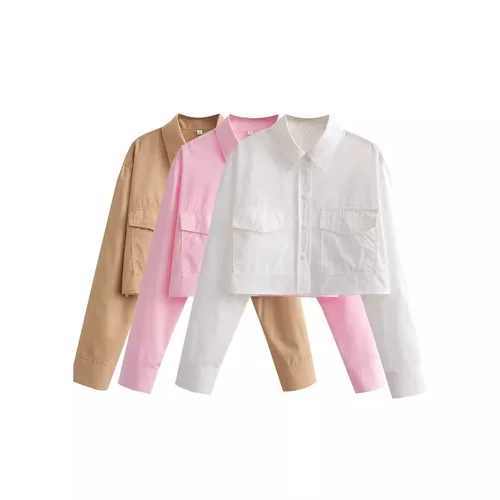 Umbilical shirt solid color long sleeved top衬衫纯色长袖上衣