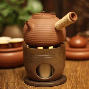 侧把家用煮茶壶泡茶器烧水粗陶壶防干烧纯手拉砂铫朱泥壶橄榄炭炉