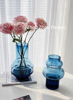 ins风网红蓝色玻璃花瓶可盐可甜简约家居装饰品客厅桌面软装摆件