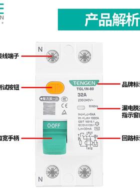 天正TGLN-80电磁式小型漏电隔离开关2P单相4P带漏电保护断路器63A