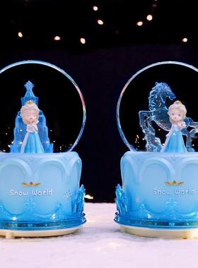梦幻公主蓝色城堡水晶球八音盒飘雪旋转音乐盒女孩儿童女生日礼物
