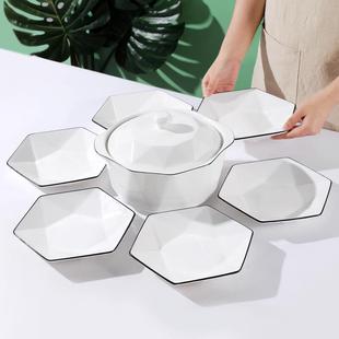 家用拼盘套装 菱形盘组合汤碗米饭碗 6人食团圆盘火锅盘创意个性