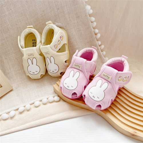 日系女童凉鞋婴童小童夏季包头叫叫鞋可爱兔兔MF软底布面学步稳步