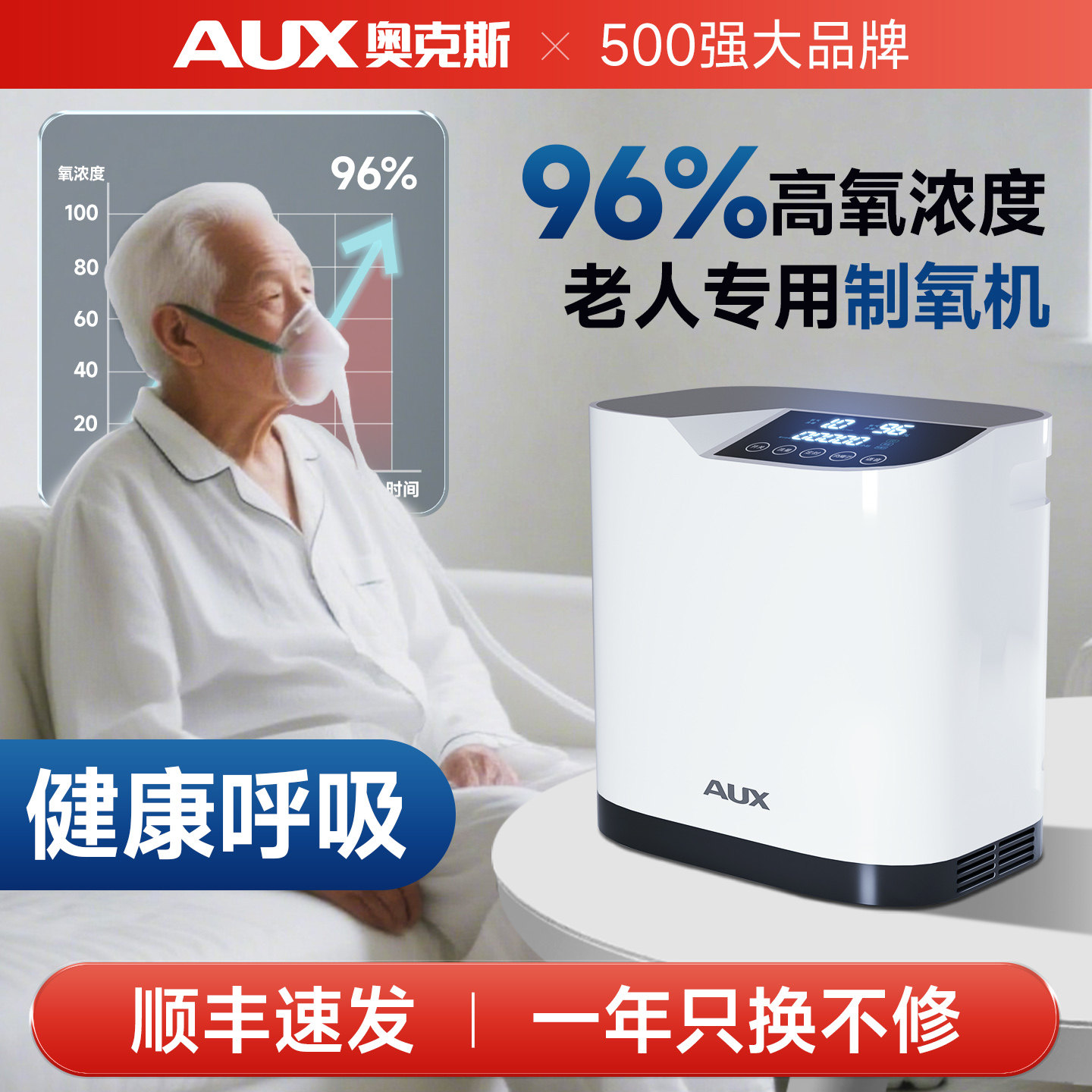 奥克斯aux高氧浓度老人家用制氧机语音播报吸氧机雾化一体氧气机