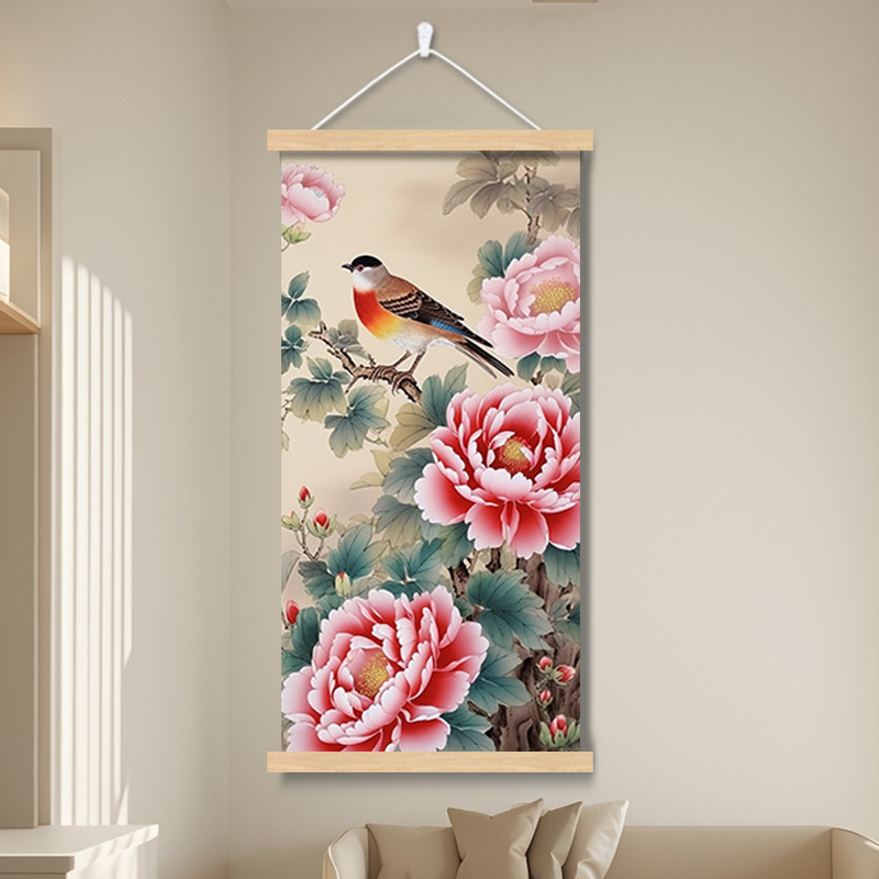 花开富贵牡丹挂画装饰画客厅玄关入门过道吉祥寓意强墙面定制挂画图片