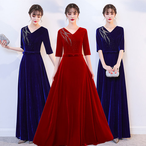 丝绒晚礼服大合唱服演出服女长裙