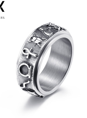 原创新款古埃及符号钛钢戒指