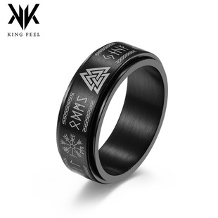 亚马逊北欧维京人文字可旋转动钛钢戒指环 卢恩符文解压男士手饰