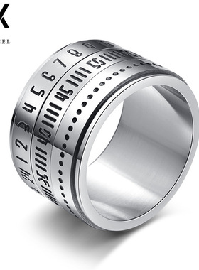 钛钢时间戒指旋转动阿拉伯数字指