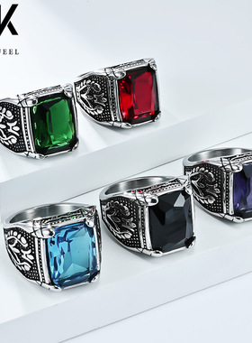 欧美复古郁金香镶嵌玻璃仿宝石戒