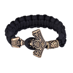 男士手链不锈钢青铜色维京雷神锤手链户外求生伞绳编织手链