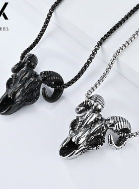 复古骷髅山羊头不锈钢项链小众个