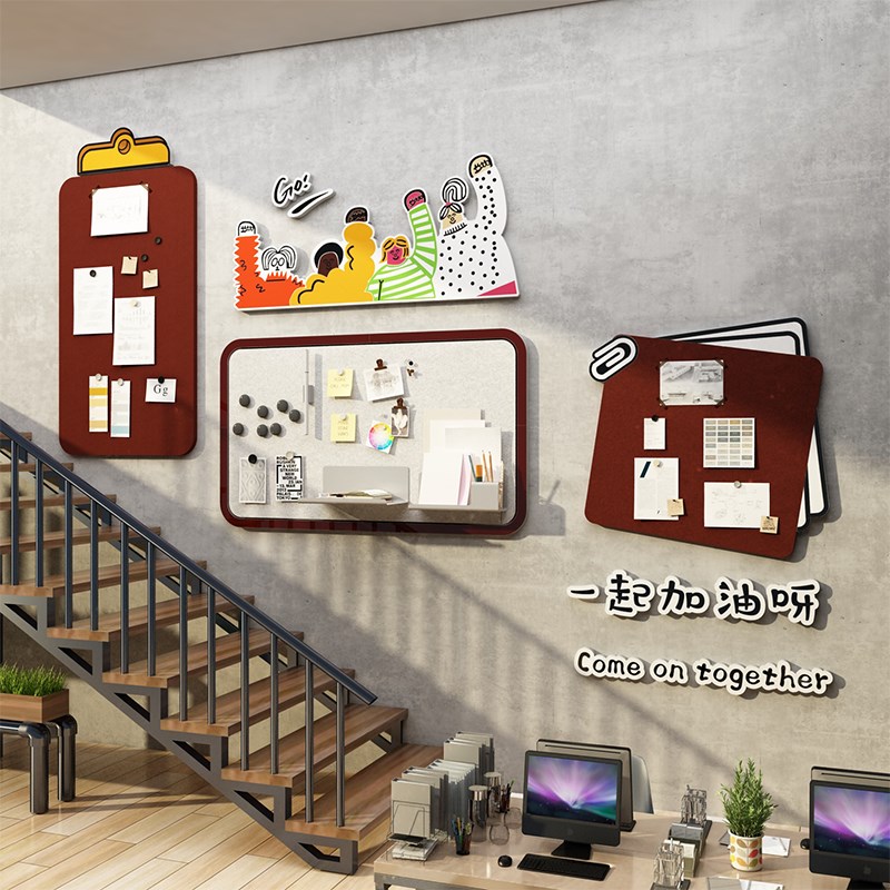 公告栏毛毡板办公室氛o围布置公司企业文化墙面贴照片员工风采展