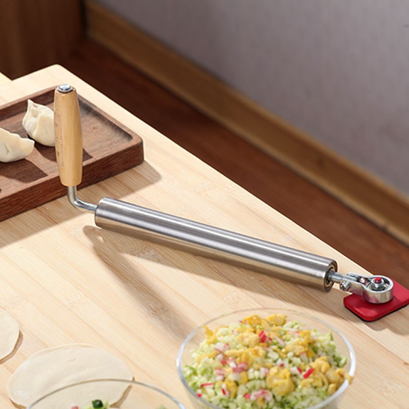 新款商用静音双轴承擀皮宝304不C锈钢擀皮器原木擀面杖擀饺子皮