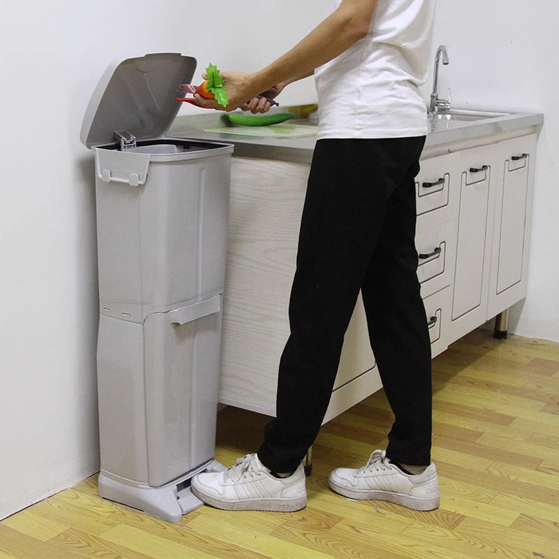 垃圾分类垃圾桶家用双层厨房室内日式F垃圾箱大桶塑料干湿分离脚