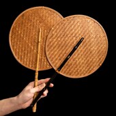 手工竹编扇c子大漆工艺蒲扇罗汉竹紫竹柄圆扇中国风复古团扇心形