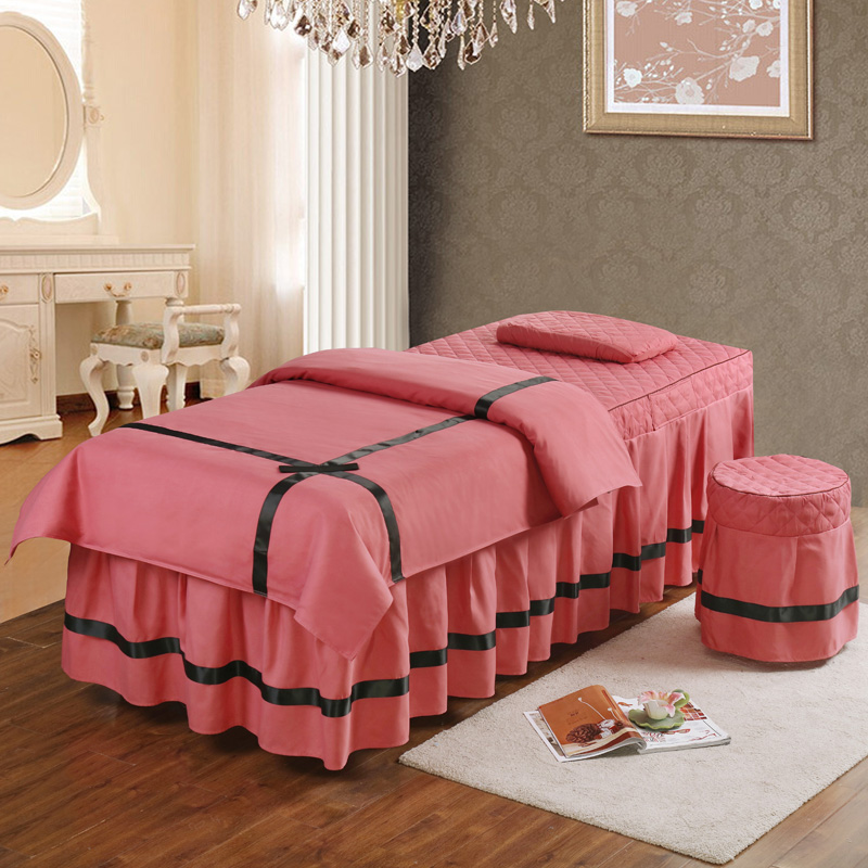 美容床罩四件套四l季欧式纯色轻奢按摩理疗推拿洗头床单床罩套带