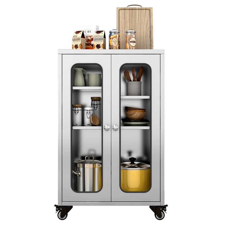 304不锈钢厨房碗柜家用t收纳餐边厨房玻璃门储物置物多层双门入户