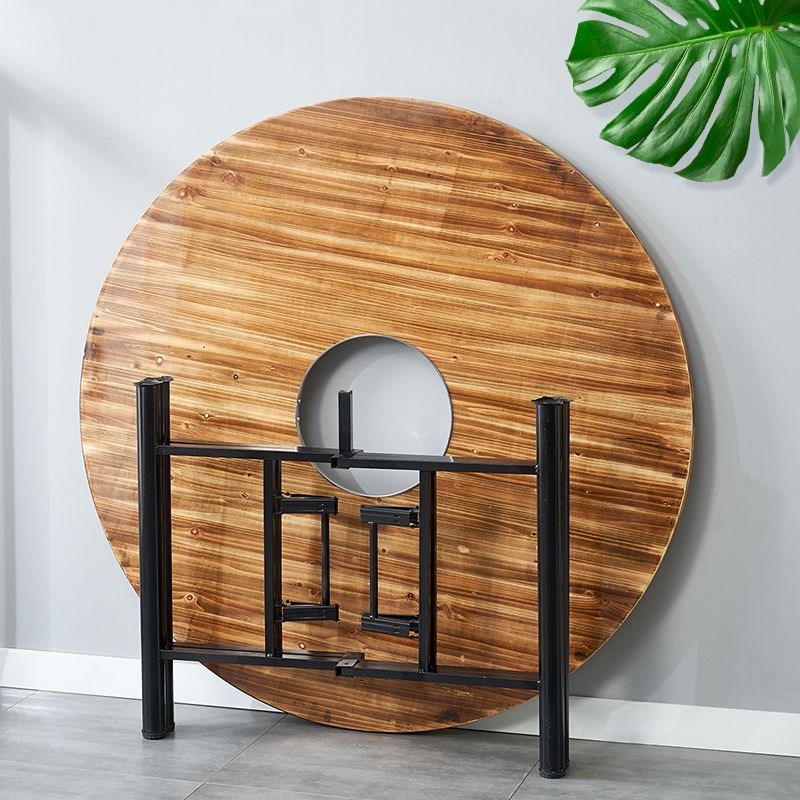 火锅桌实木大圆桌电磁炉一体桌面商用家用吃饭桌可折X叠带转盘餐