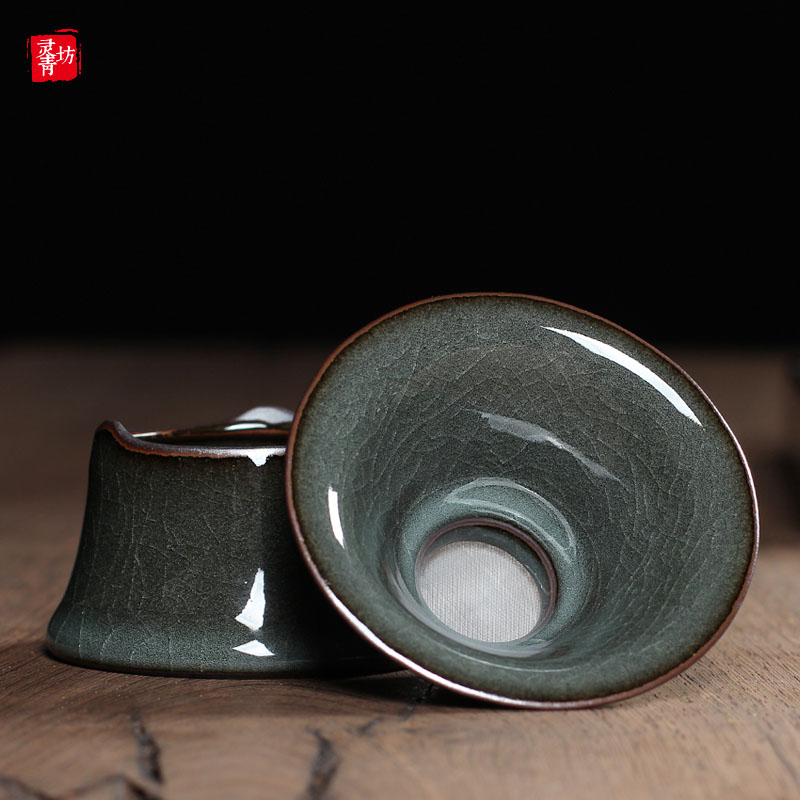 龙泉青瓷茶滤手工铁o胎茶漏哥窑冰裂功夫茶具滤茶器陶瓷过滤网茶