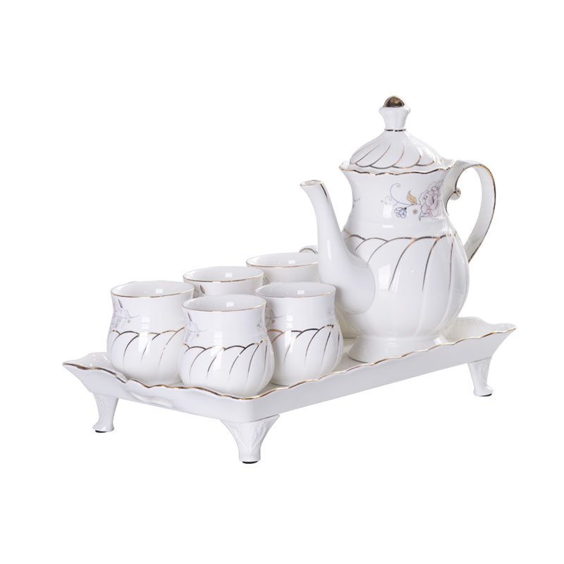 欧式轻奢手工g描金水具茶具套装家用客厅茶壶茶杯杯子水杯陶瓷托